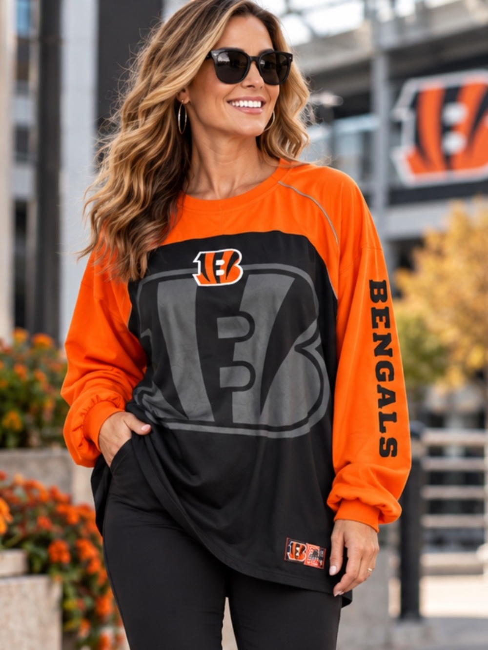NFL Cincinnati Bengals Orange Black Retro Long Sleeve Jersey Pullover 2XL